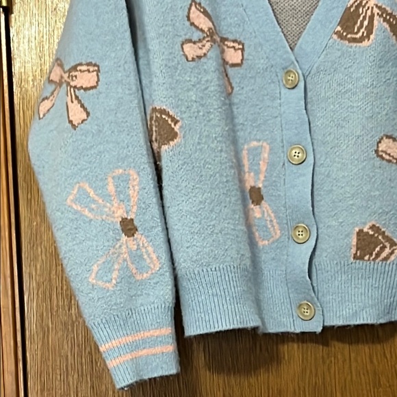 Blue and Pink Bow Cardigan Sweater Size XXL - Picture 3 of 5